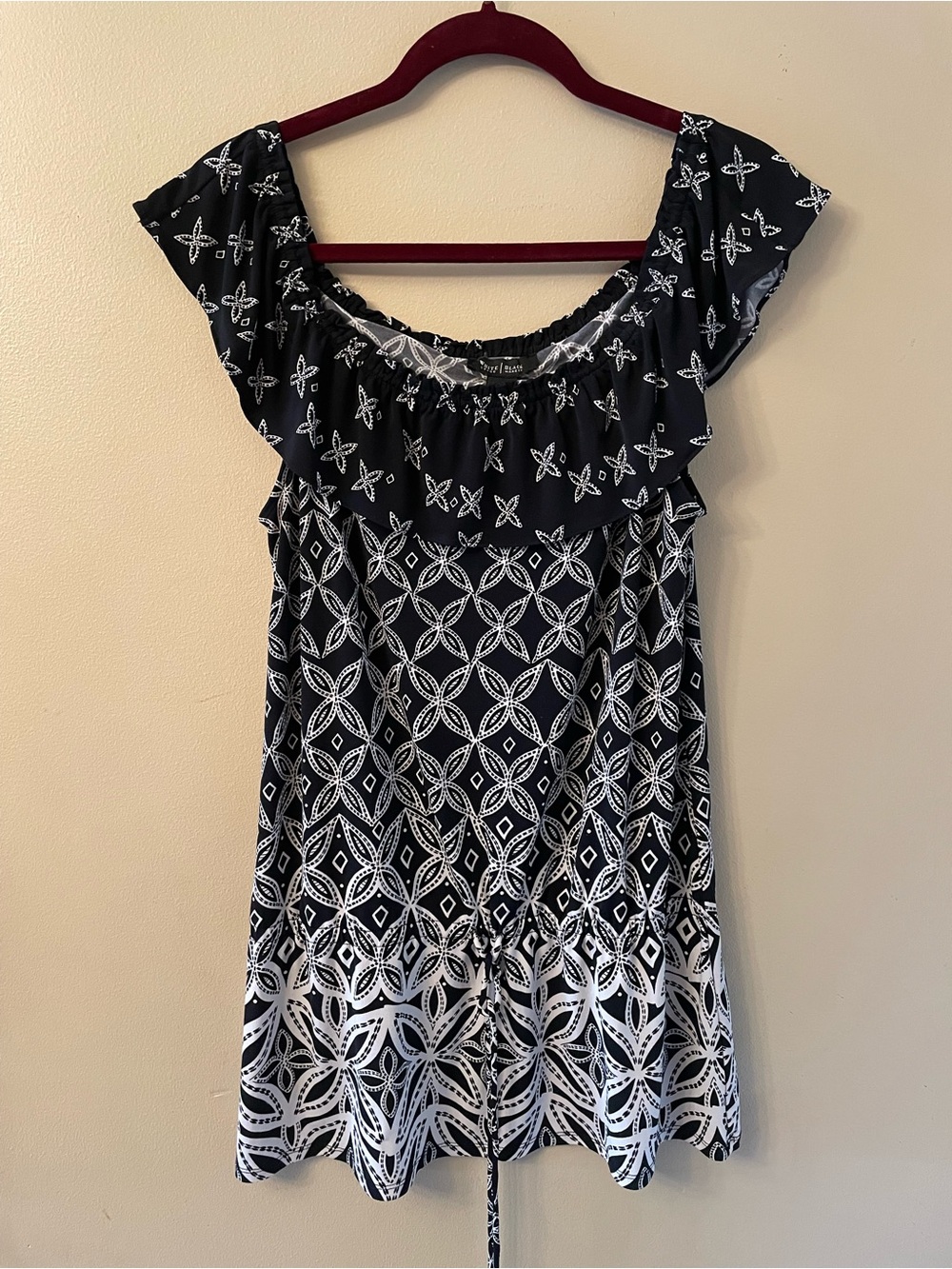 WHBM Black and White Patterned Off-Shoulder Women’s Dress